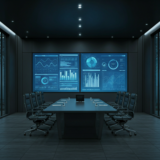 Corporate boardroom with data display